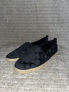 Coach Mellow Espadrilles Black Logo Signature Canvas Flats Shoes Women’s 7.5 New